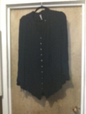 Free People dark navy size medium gold button front small ruffle collar and cuff